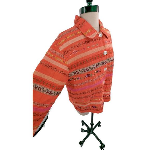 Tantrums Women Long Sleeve Floral Embroidery Ribbon Jacket Red Orange Size Mediu - Picture 2 of 14